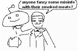 mark zuckerberg decapitating reddit's mascot and asking if you want some misinformation with the smoked meats