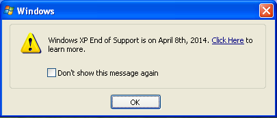 Windows XP EOL warning